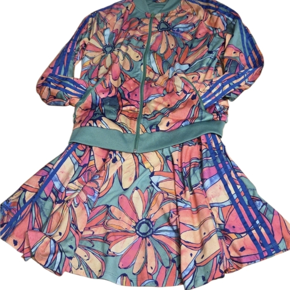 Farm Rio For Adidas Limited Edition Floral Multicolor Jacket and Skirt Set - Picture 7 of 7